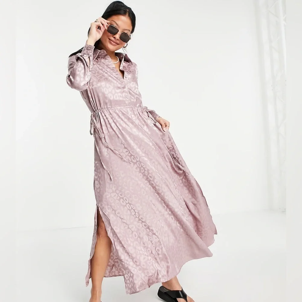 ASOS Urban Threads Petite Midi Dress In Champagne Jacquard- Neutral - Picture 1 of 1